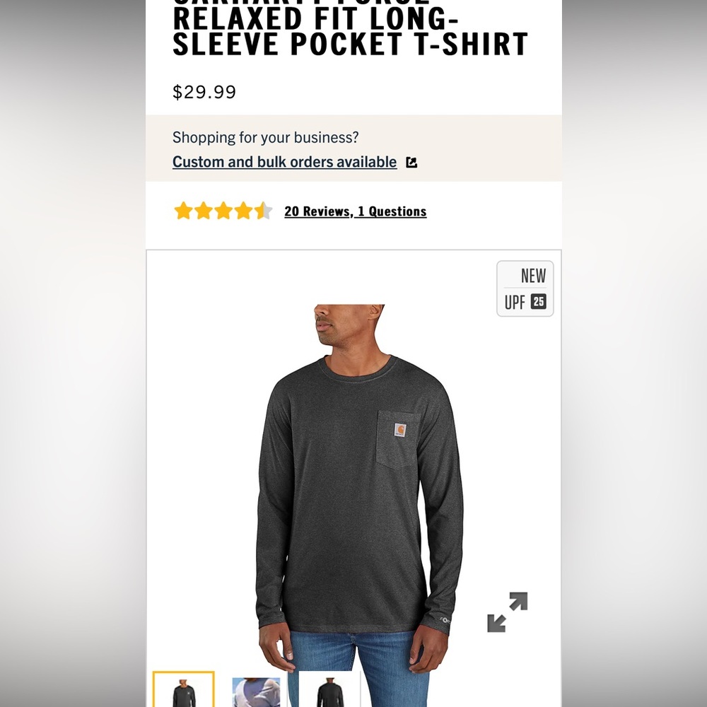 New Carhartt long sleeve tee in charcoal gray